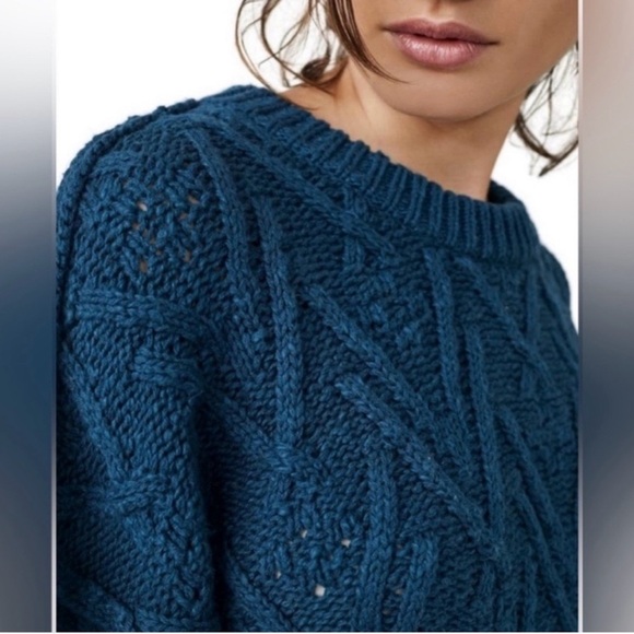 Free People Isla Cable Knit Sweater in Varsity Navy - Picture 2 of 4